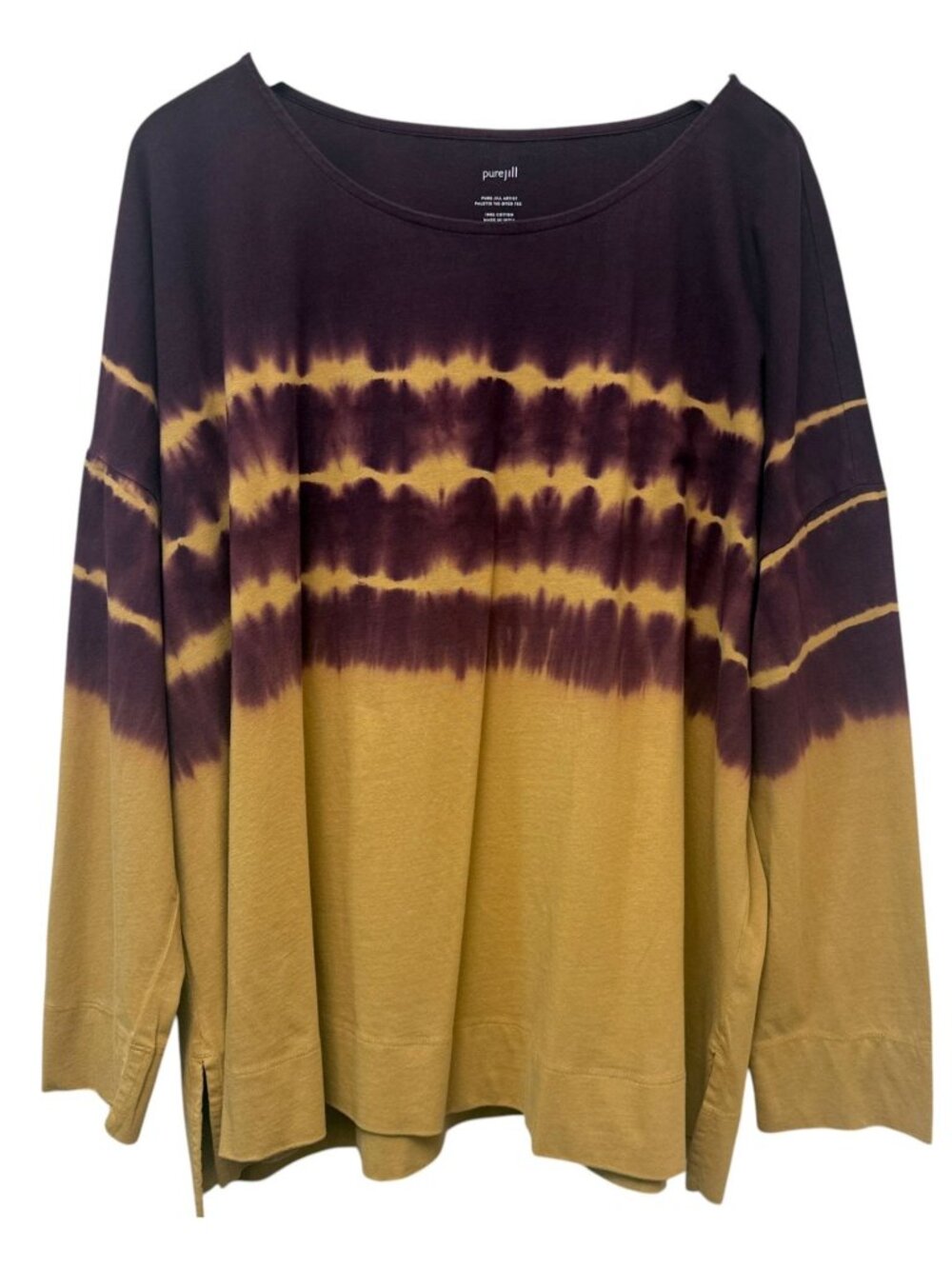 J. JILL Artist Palette Tie Dye Tee Plus 2X Burgundy Long Sleeve Womens BohoTop